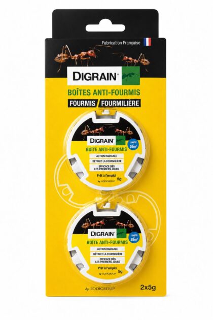 Digrain Boîtes Anti-Fourmis (2 x 5 g) - Prêt à l'Emploi - Fabriqué en France