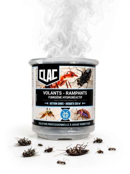 CLAC Fumigène Hydroréactif Volants & Rampants — Action Choc jusqu'à 130 m² (Mouches, Cafards, Fourmis, Puces)