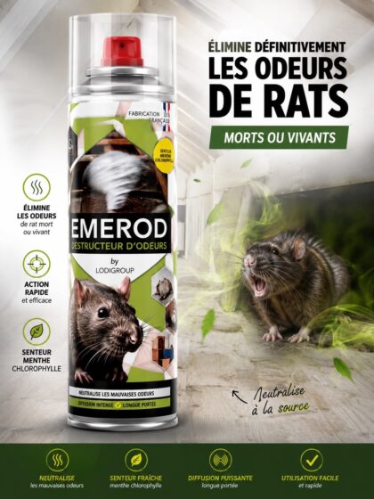 Emerod Destructeur d'Odeurs Rats 500 ml — Neutralise Odeurs Rat Mort ou Vivant — Lodigroup